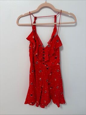 Kimchi Blue Red Floral Ruffle Romper